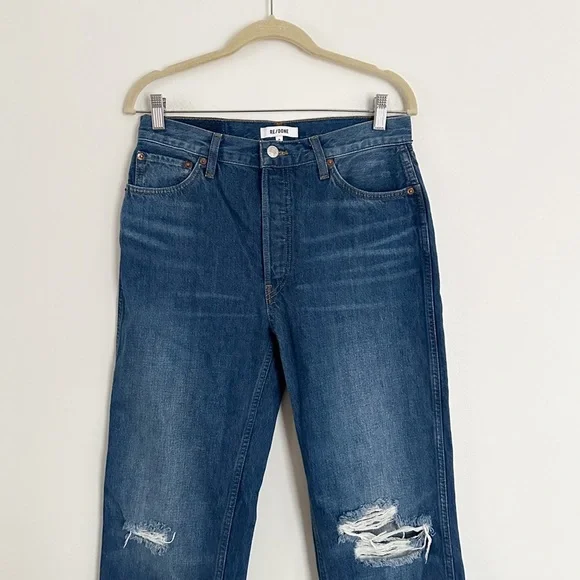 Re/done 90's High Rise Loose Destroyed Broken Blue Jeans Size 29 NWT